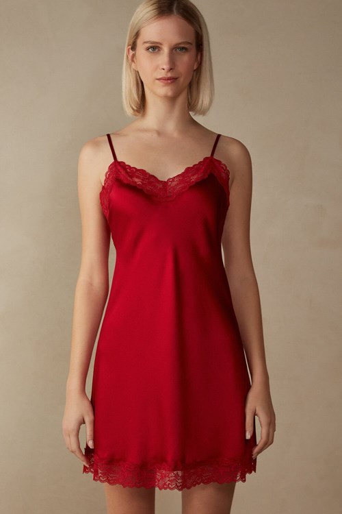 Intimissimi Silk Slip with Kanten Insert Detail Rood Rood | 25890KQOP