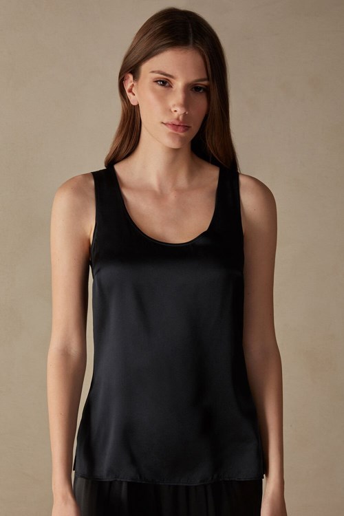 Intimissimi Silk and Modal Tank Top Zwart Zwart | 79512ENTF