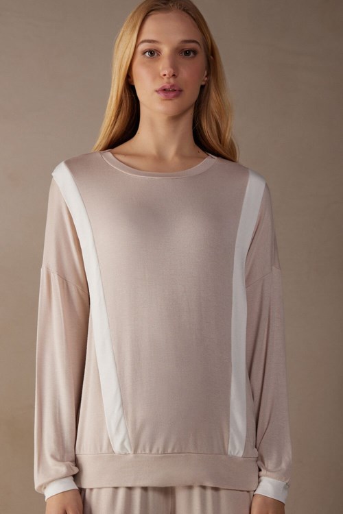 Intimissimi Simple Elegance Long Sleeve Top in Modal Roze Roze Wit | 28435LOJI