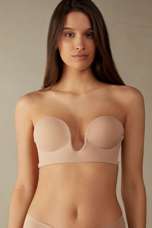 Intimissimi Stick-On Bandeau Plunge Bra with Graduated Cups Beige | 68129PEXO