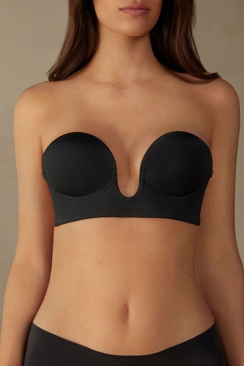 Intimissimi Stick-On Bandeau Plunge Bra with Graduated Cups Zwart Zwart | 72195KDEY