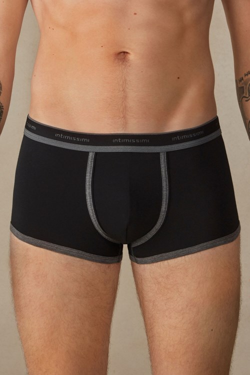 Intimissimi Stretch Supima® Katoenen Boxer Shorts with Logo Detail Zwart Zwart | 24786APJE