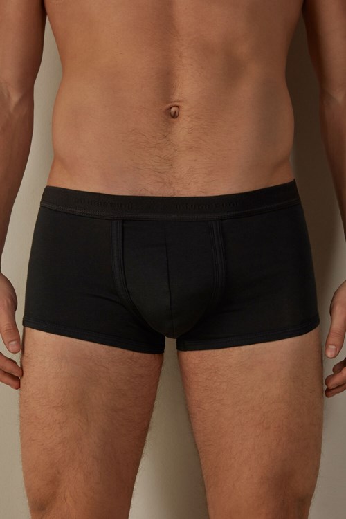 Intimissimi Stretch Supima® Katoenen Boxer Shorts with Logo Detail Zwart Zwart Zwart | 53079FCOG