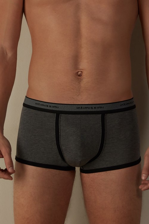 Intimissimi Stretch Supima® Katoenen Boxer Shorts with Logo Detail Zwart Grijs Zwart | 76035EIKQ