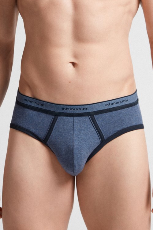 Intimissimi Stretch Supima® Katoenen Brief with Logo Detail Blauw Blauw Blauw | 12038BMUY