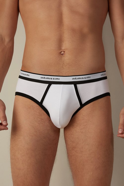 Intimissimi Stretch Supima® Katoenen Brief with Logo Detail Gekleurd Wit Zwart | 46973FDVG