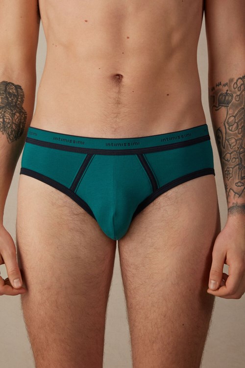 Intimissimi Stretch Supima® Katoenen Brief with Logo Detail Groen Groen Blauw | 67032MJWO