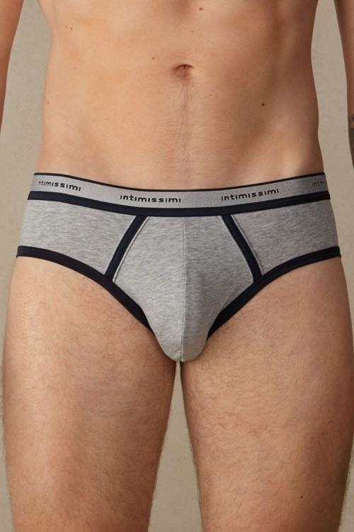 Intimissimi Stretch Supima® Katoenen Brief with Logo Detail Blauw Lichtgrijs Blauw | 69273FEHS