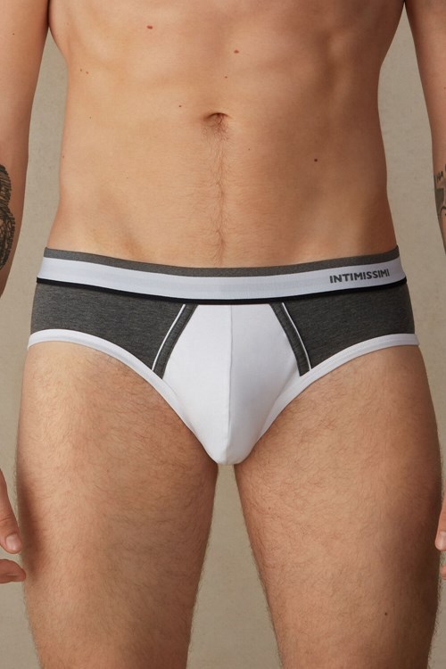 Intimissimi Two-Tone Stretch Supima® Katoenen Briefs Grijs Wit | 53698KEBX