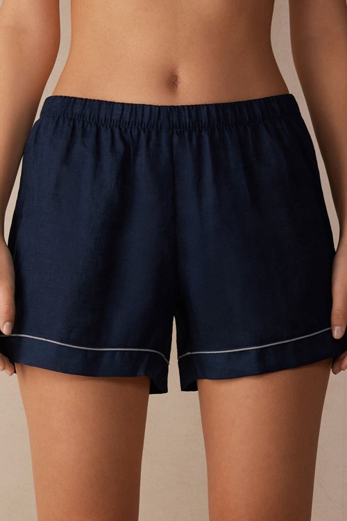 Intimissimi Yacht Night Linen Shorts Blauw Blauw | 67142PBGF