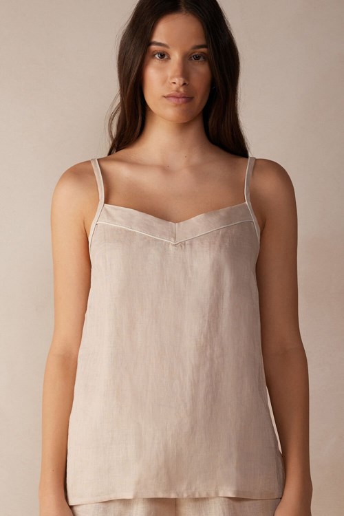 Intimissimi Yacht Night Linen Top Beige | 79810VSTZ