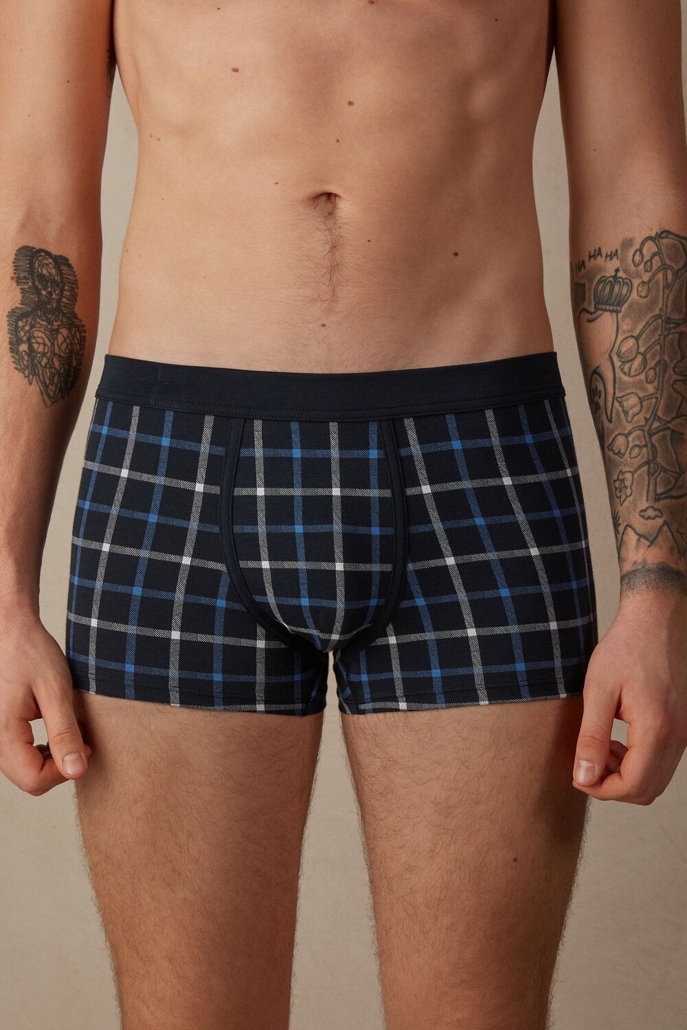 Intimissimi Blue Checkered Boxers in Stretch Supima® Katoenen Blauw Blauw | 10359LVEJ