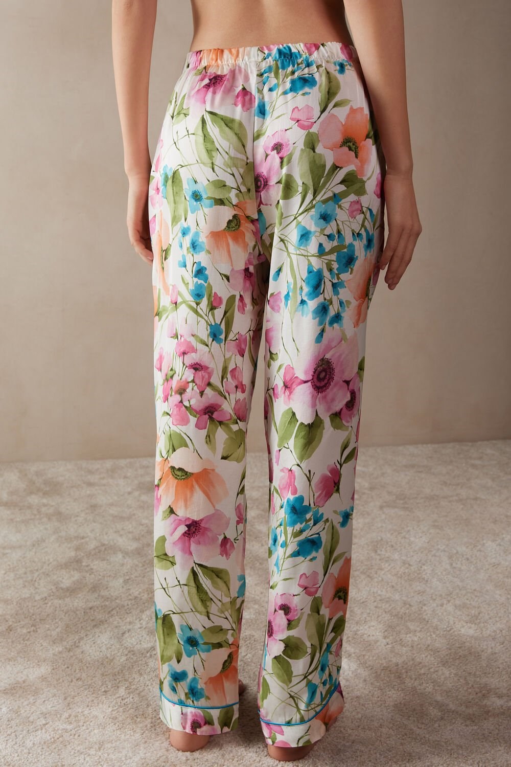 Intimissimi Botanical Lyrics Full Length Satin Pants Print - 228j - Botanical Lyrics Print | 17324CRNB