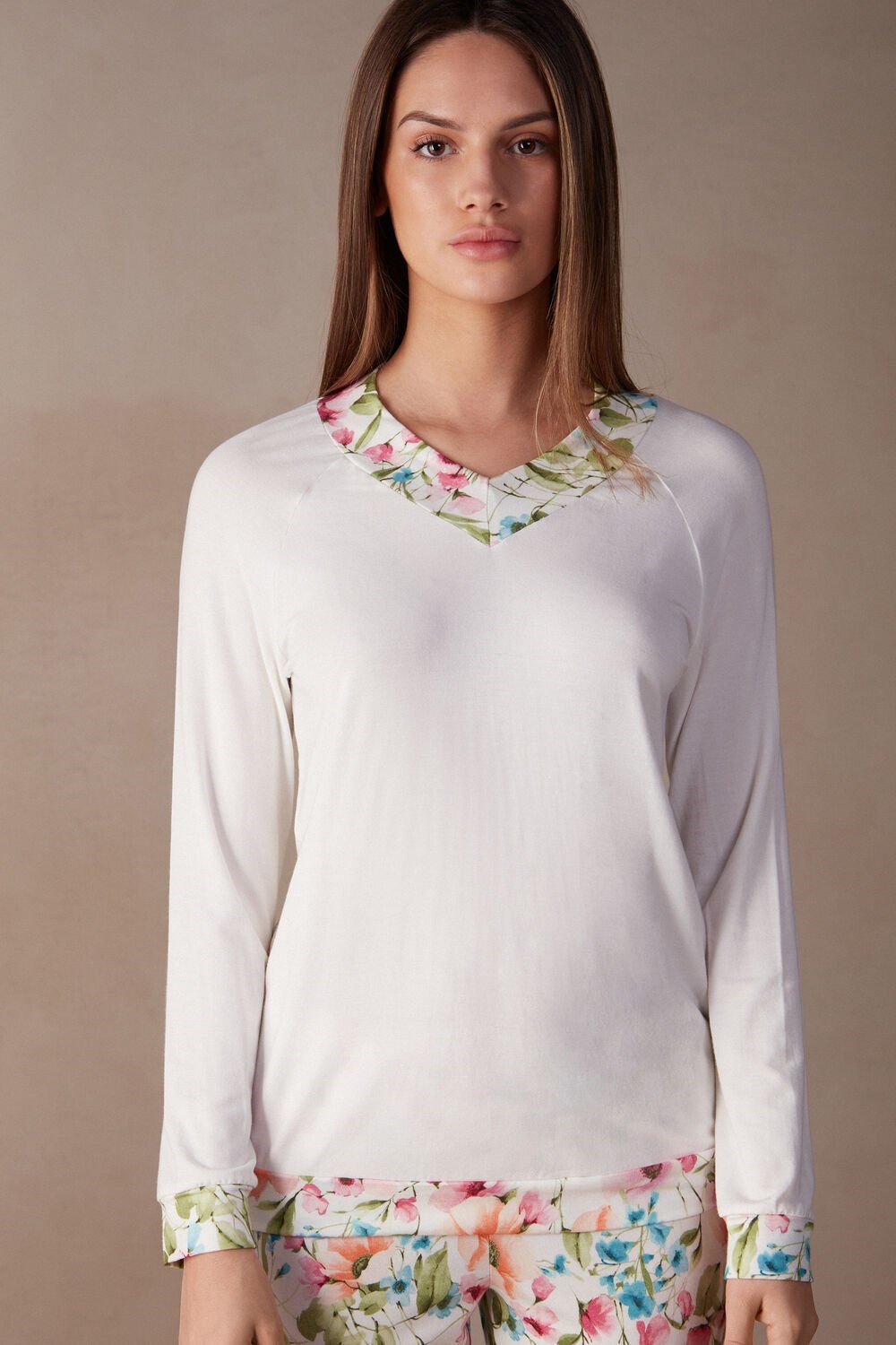 Intimissimi Botanical Lyrics Long Sleeve Modal Top Wit | 06135GHYN