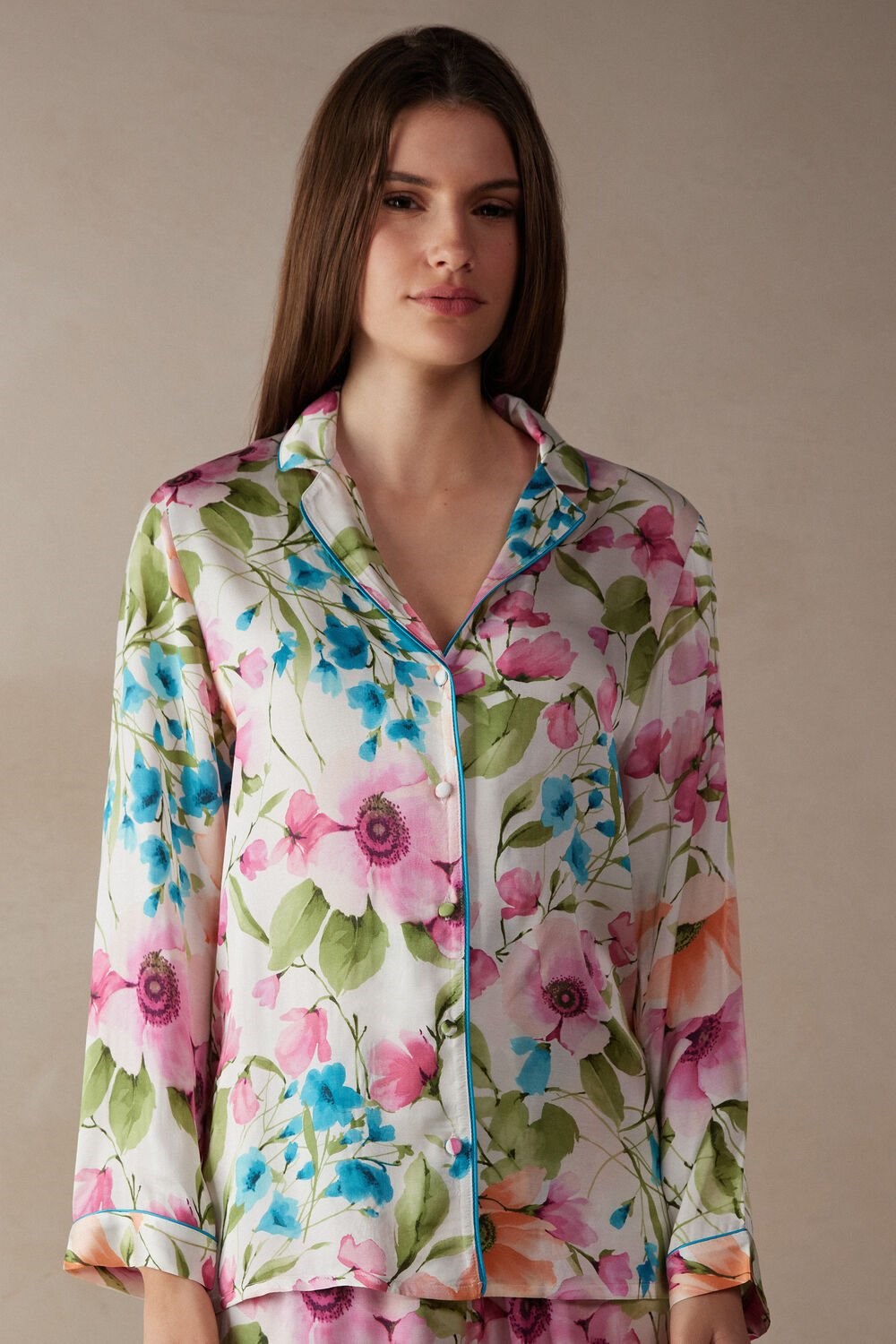 Intimissimi Botanical Lyrics Satin Button Up Shirt Print - 228j - Botanical Lyrics Print | 69510AQSD