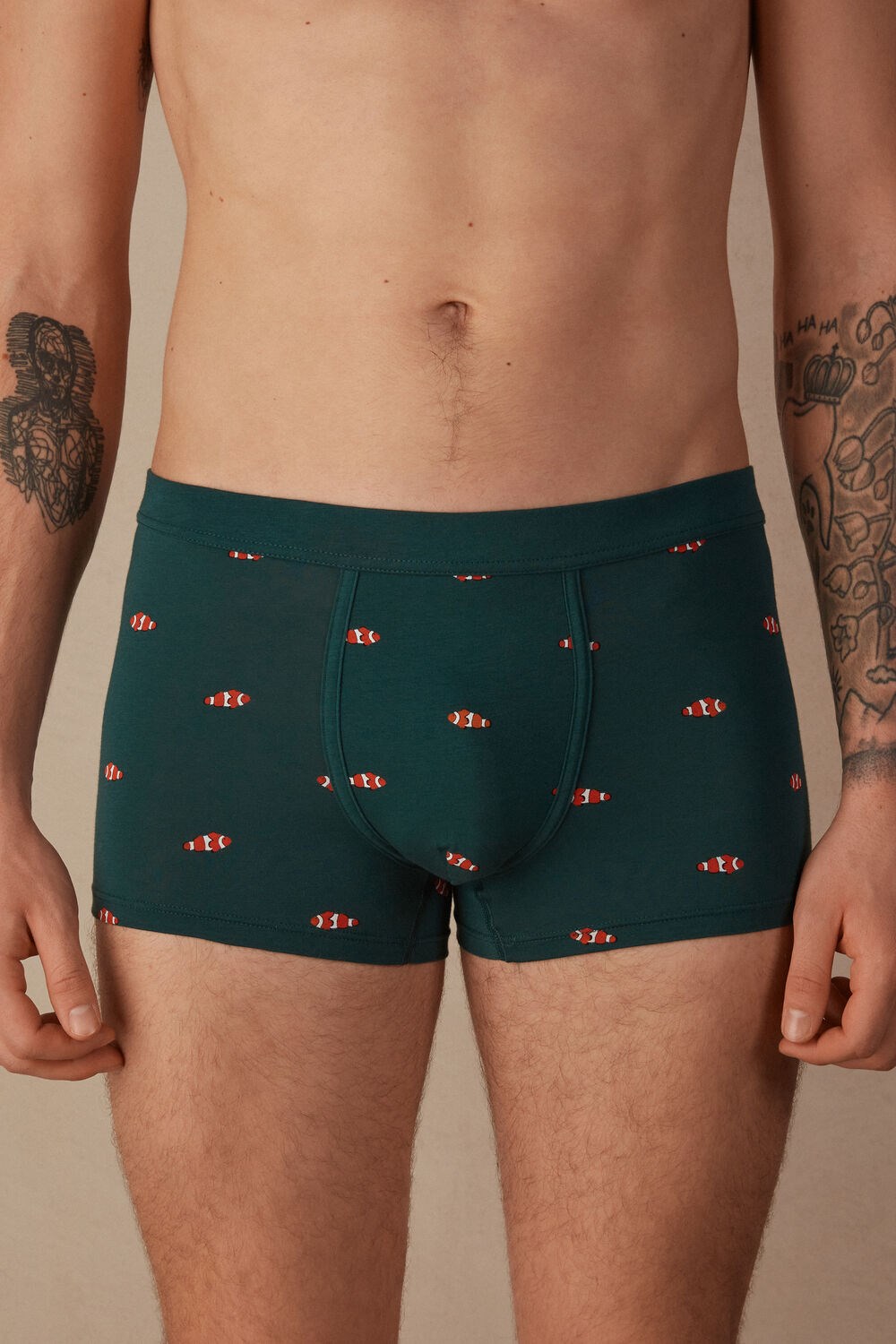 Intimissimi Clownfish Boxers in Natural Fresh Supima® Katoenen Groen Donkergroen | 41329XLJW