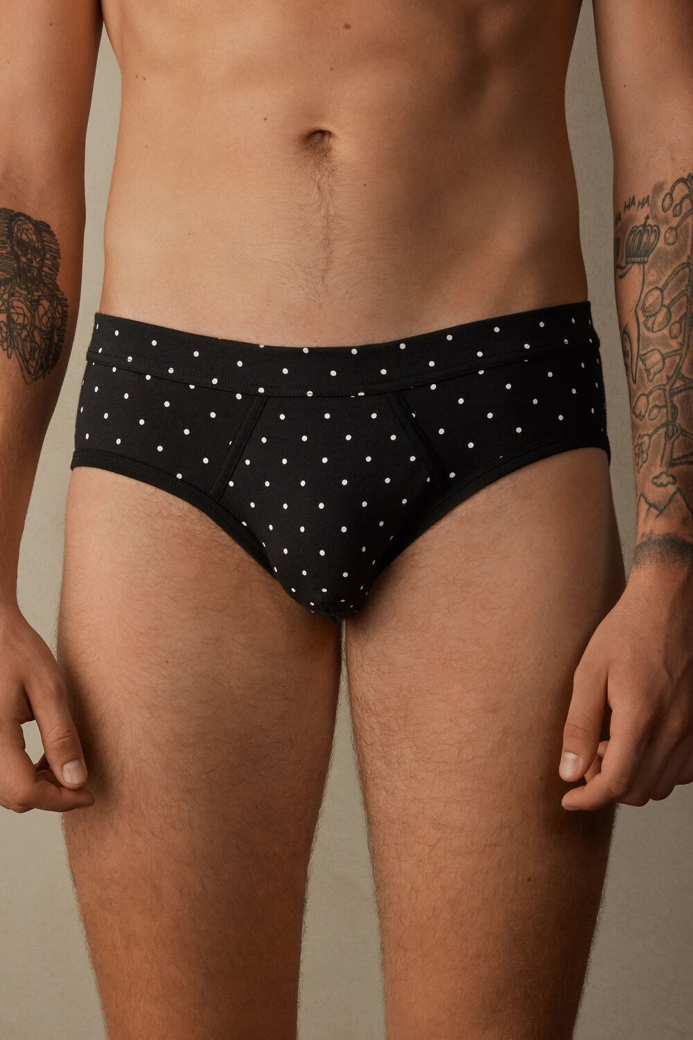 Intimissimi Dotted Briefs in Stretch Supima® Katoenen Zwart Zwart | 38617TUBX