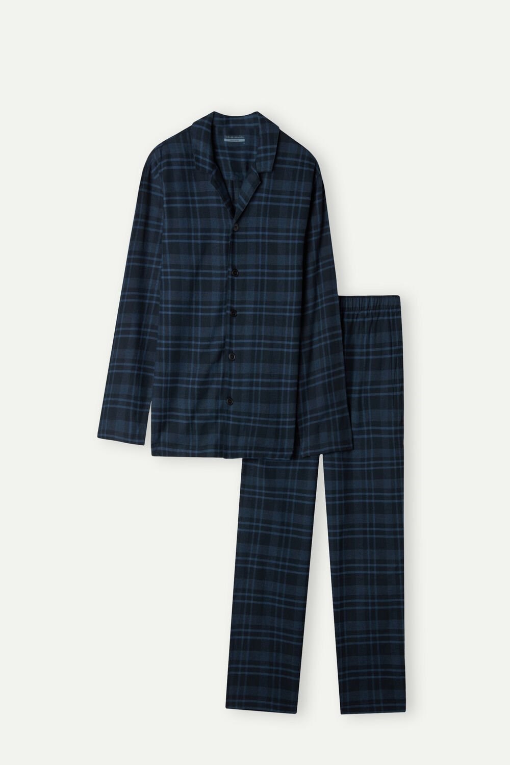 Intimissimi Full Length Pajamas in Brushed Blue Check Patterned Cloth Blauw Blauw | 25134GHPB