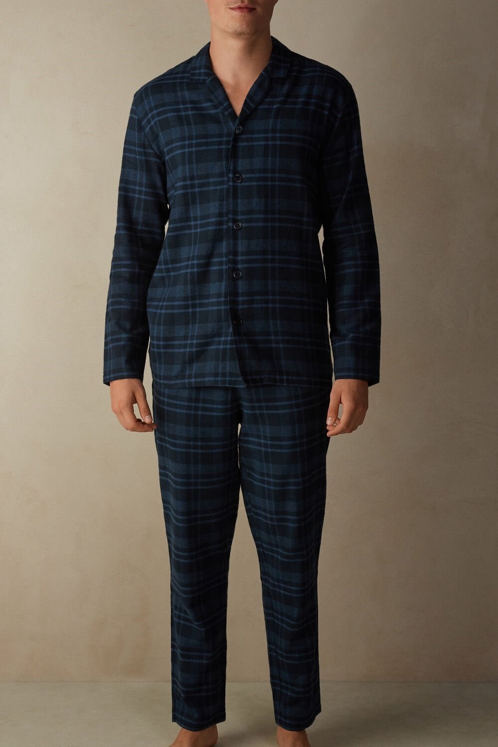 Intimissimi Full Length Pajamas in Brushed Blue Check Patterned Cloth Blauw Blauw | 25134GHPB