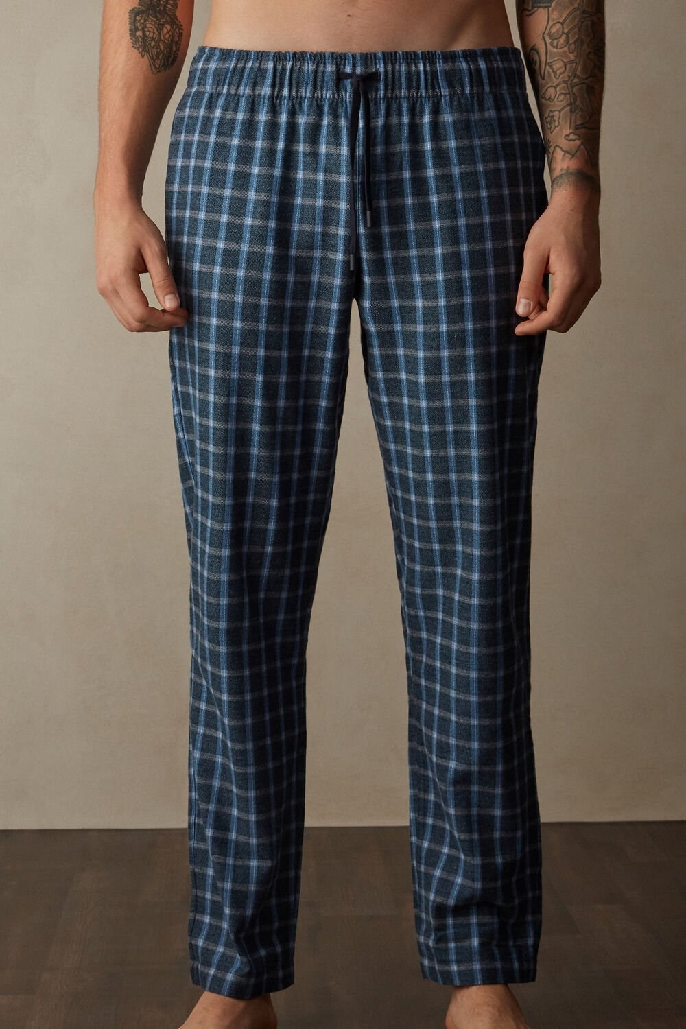 Intimissimi Full Length Pants in Check Patterned Brushed Cloth Blauw Blauw | 80269RUMK