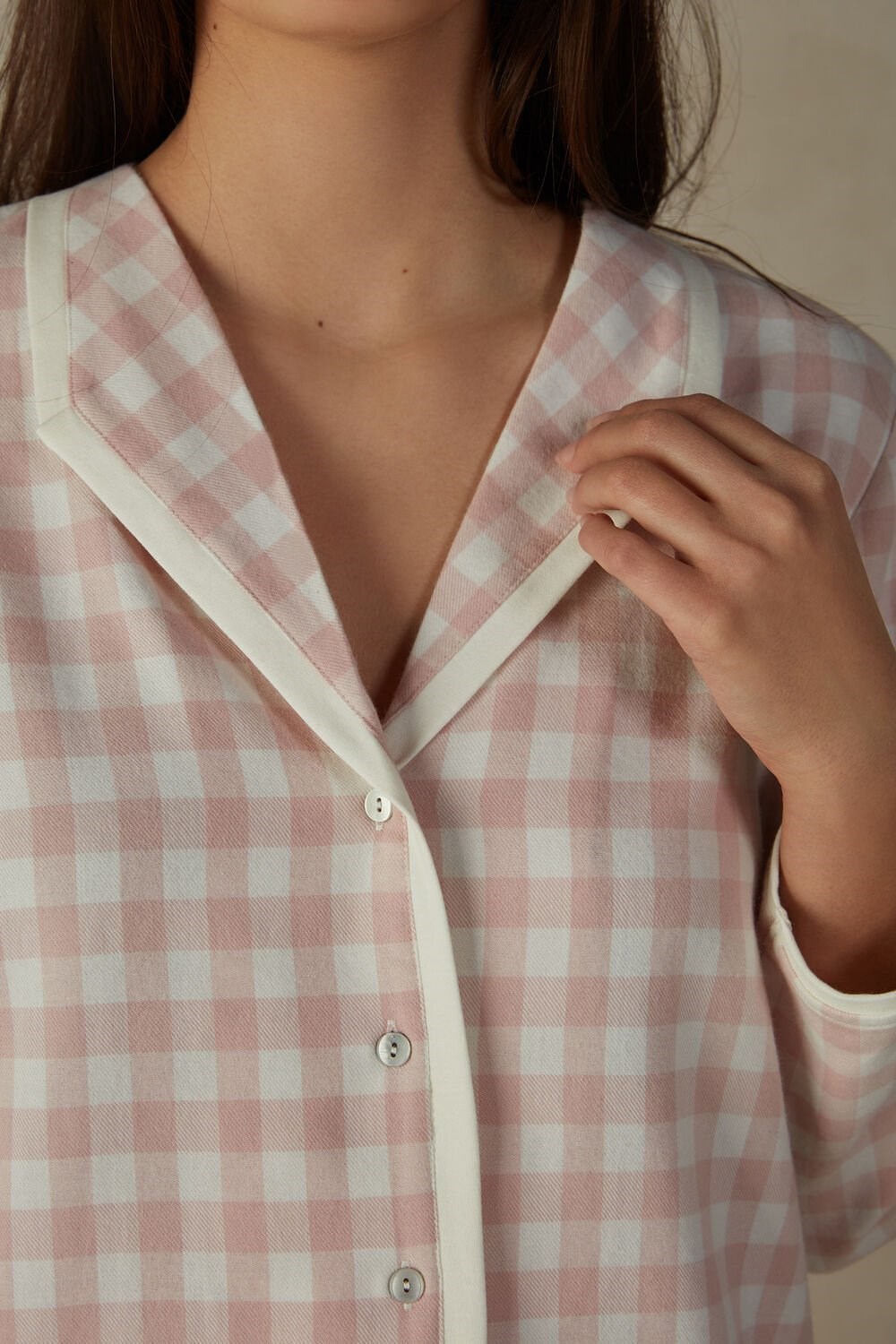 Intimissimi Gingham Lover Shirt in Brushed Cloth Wit Roze | 46502YMDC