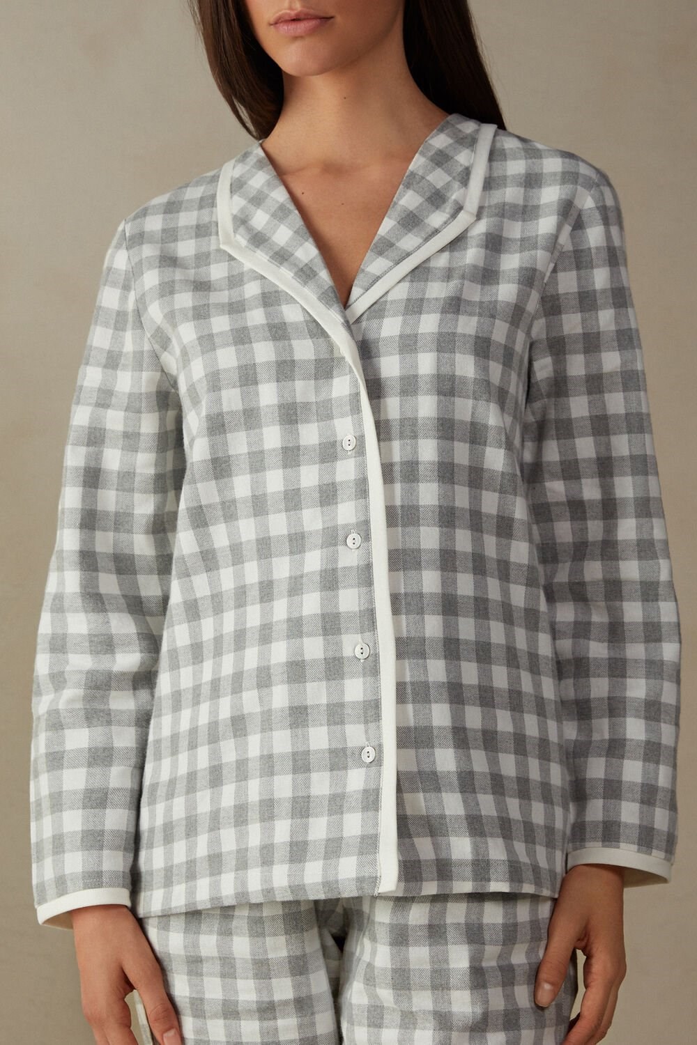 Intimissimi Gingham Lover Shirt in Brushed Cloth Wit Grijs | 85326SNMU