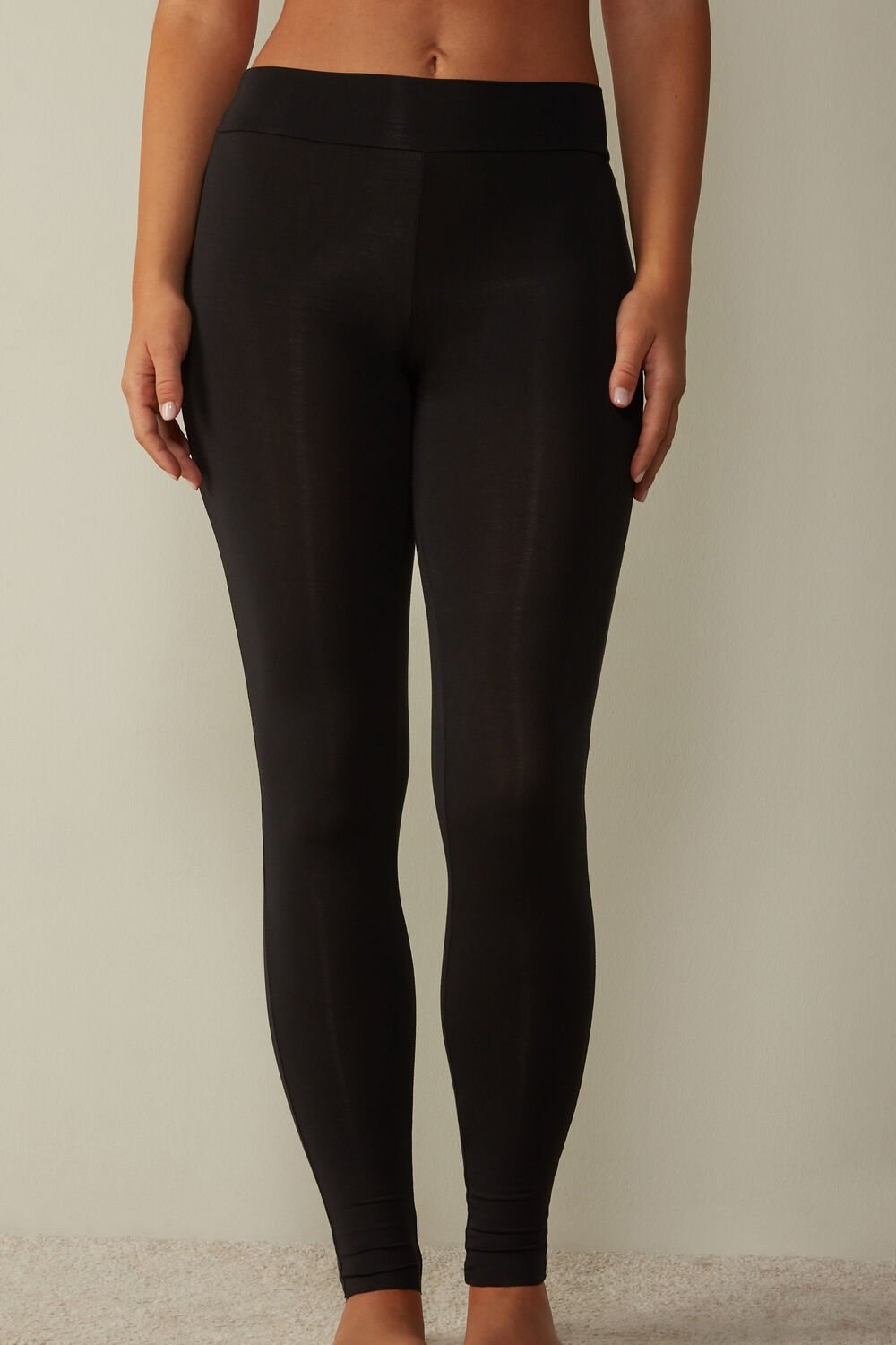 Intimissimi High-Waisted Micromodal Stirrup Leggings Zwart Zwart | 76295LUAM