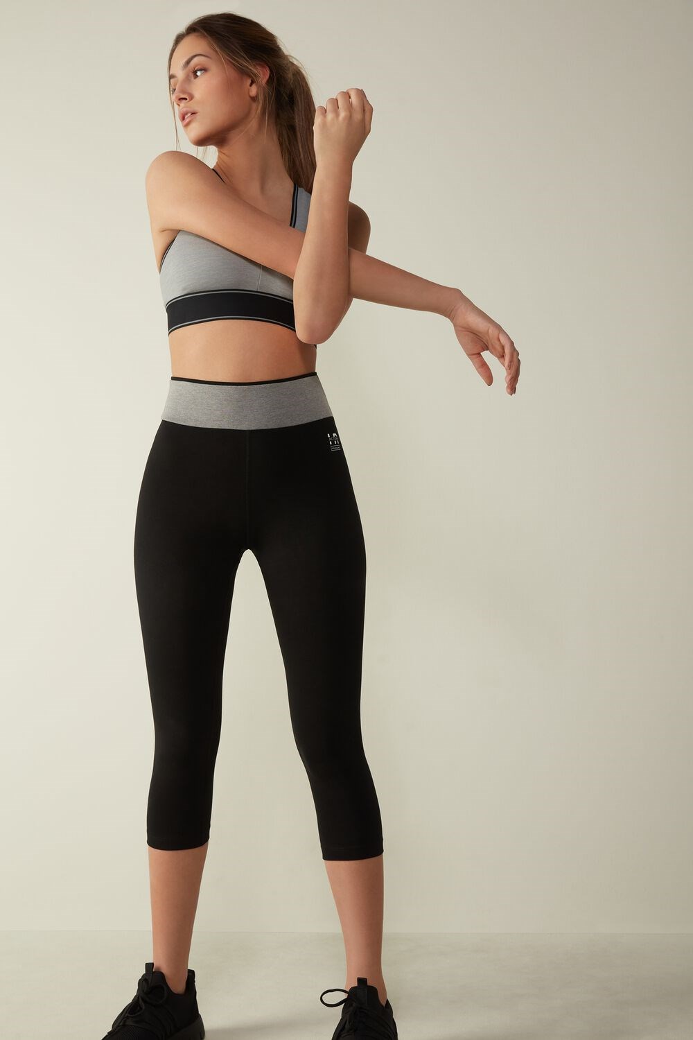 Intimissimi In Action Capri Leggings in Organic Stretch Katoenen Zwart Zwart Grijs | 10834KZSI