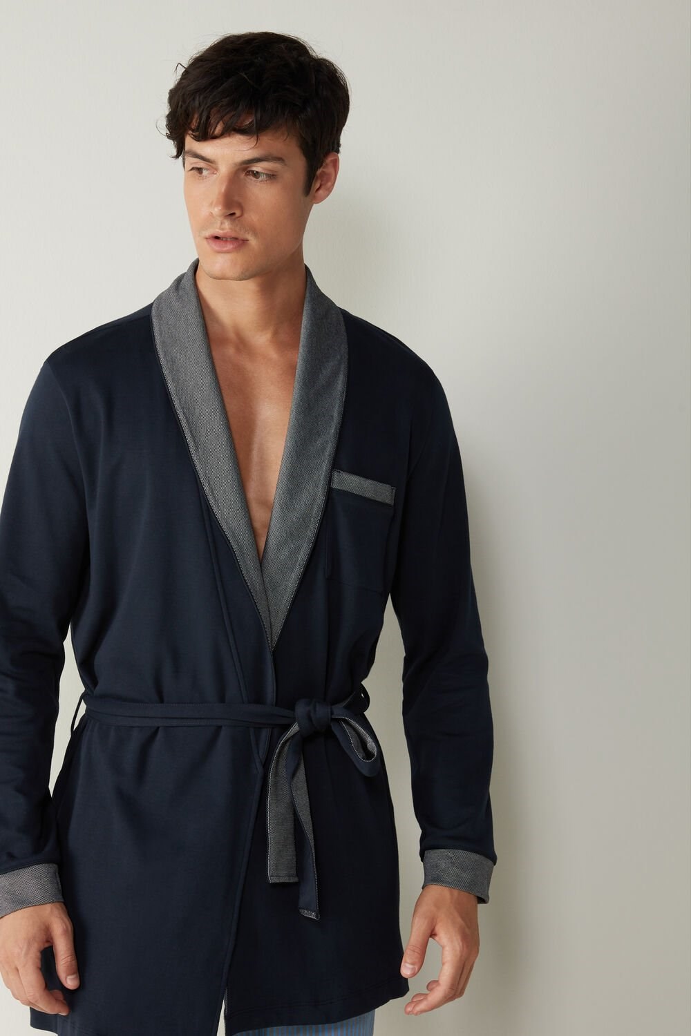 Intimissimi Interlock Katoenen Smoking Jacket Blauw Blauw | 91382CMOD