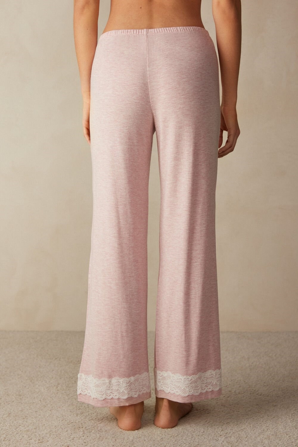 Intimissimi Kanten Trim Full Length Pants in Modal Roze Lichtroze | 60359NOFE