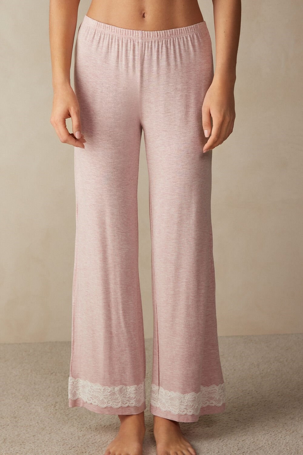 Intimissimi Kanten Trim Full Length Pants in Modal Roze Lichtroze | 60359NOFE