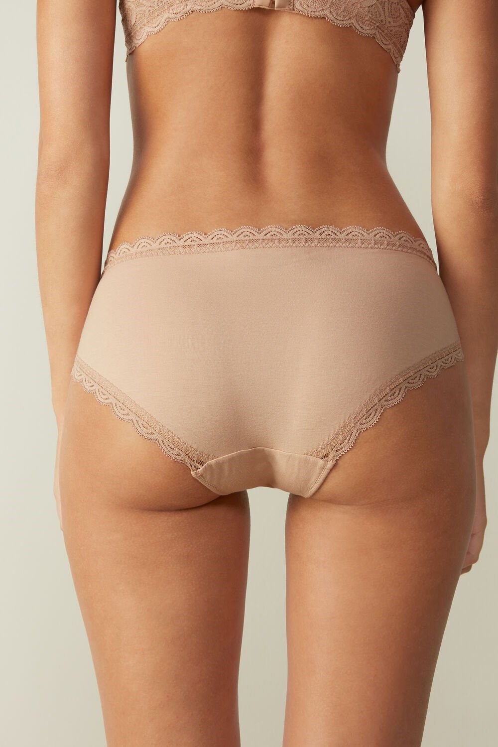 Intimissimi Kanten and Katoenen High Rise Panties Beige | 12703WAZM