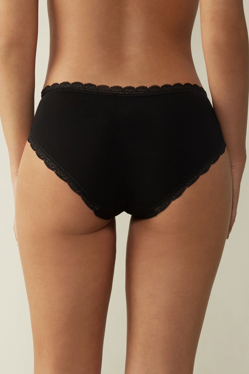 Intimissimi Kanten and Katoenen High Rise Panties Zwart Zwart | 46723MZNB