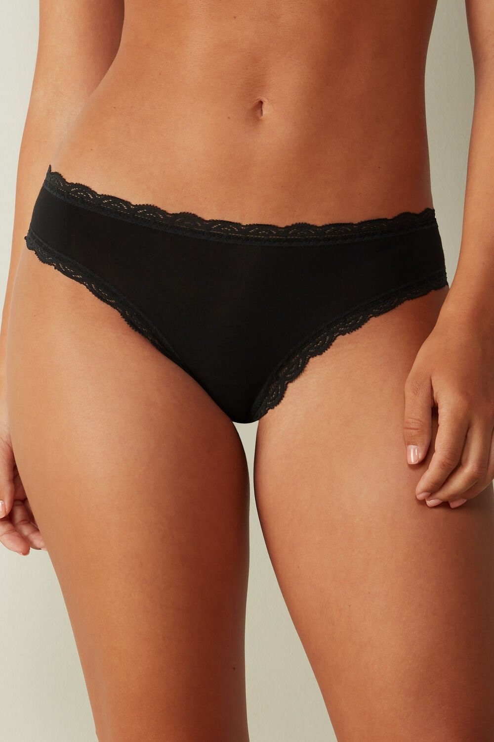 Intimissimi Katoenen and Kanten Panties Zwart Zwart | 95687JLEA