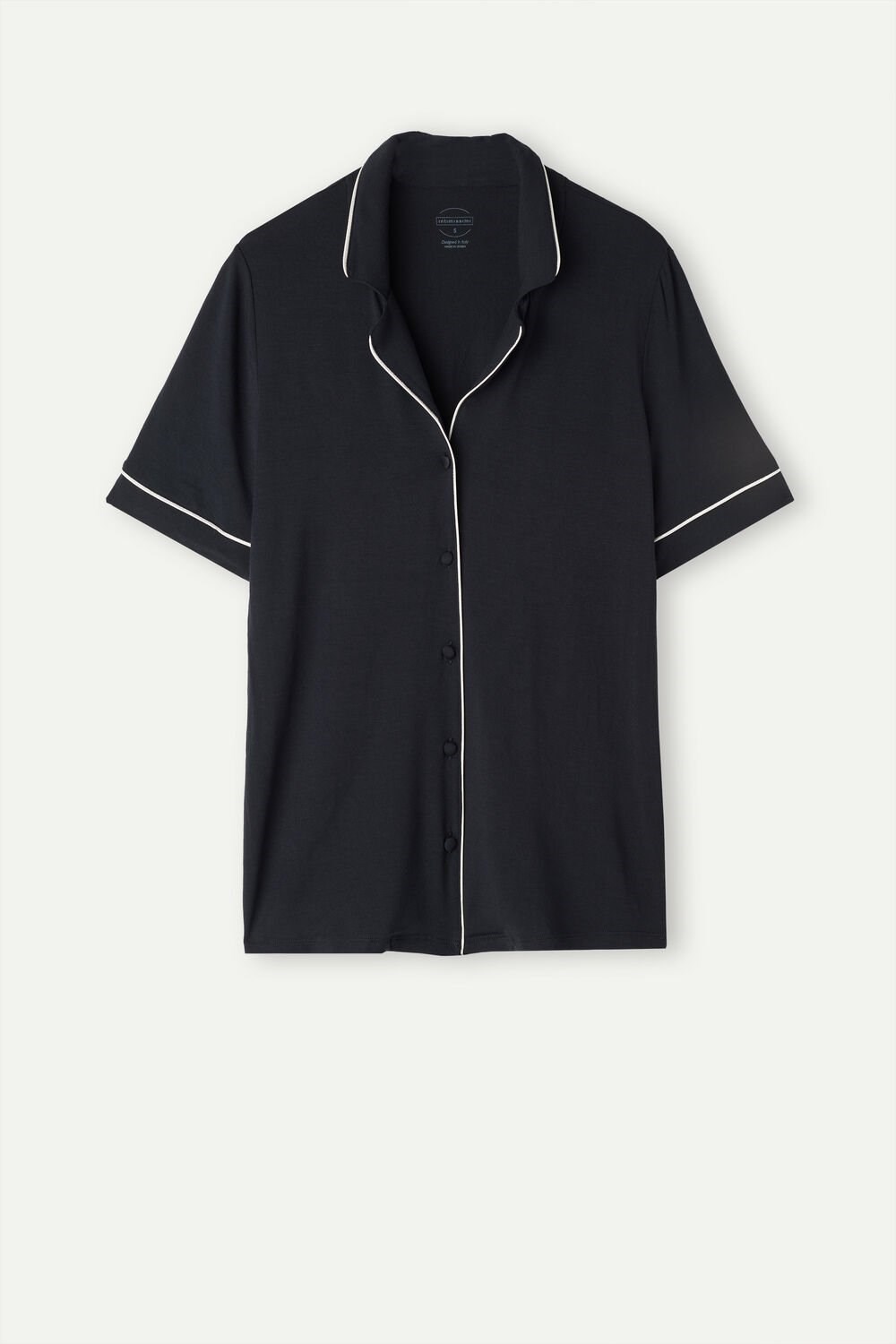 Intimissimi Kort Sleeve Button Up Shirt in Modal Zwart Zwart | 13042KDYE