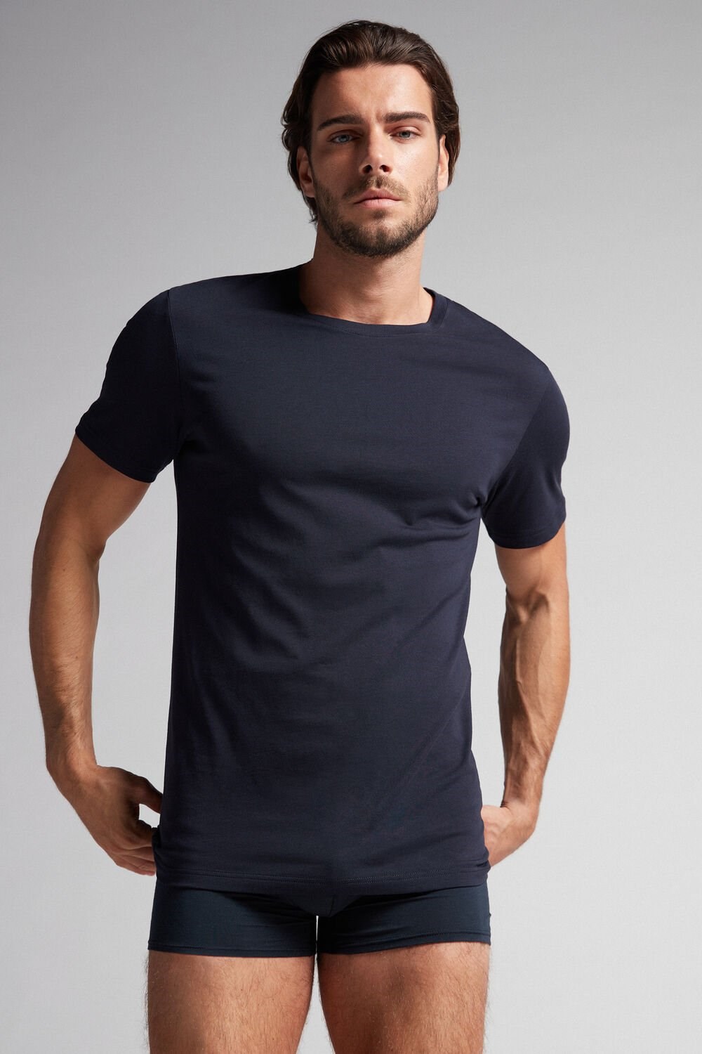 Intimissimi Kort Sleeve Crew Neck T Shirt in Supima® Katoenen Blauw | 37124PRVM