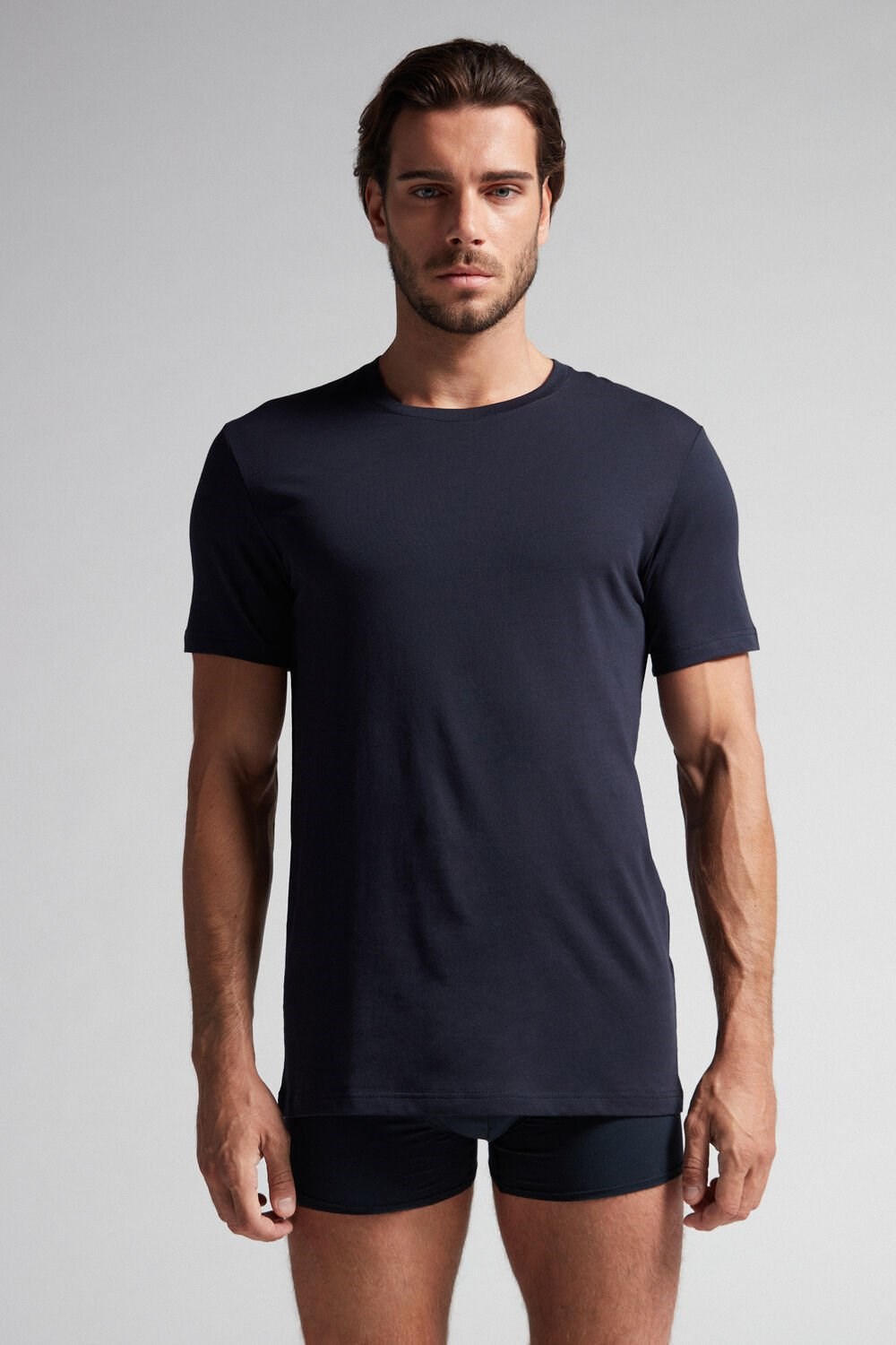 Intimissimi Kort Sleeve Crew Neck T Shirt in Supima® Katoenen Blauw | 37124PRVM