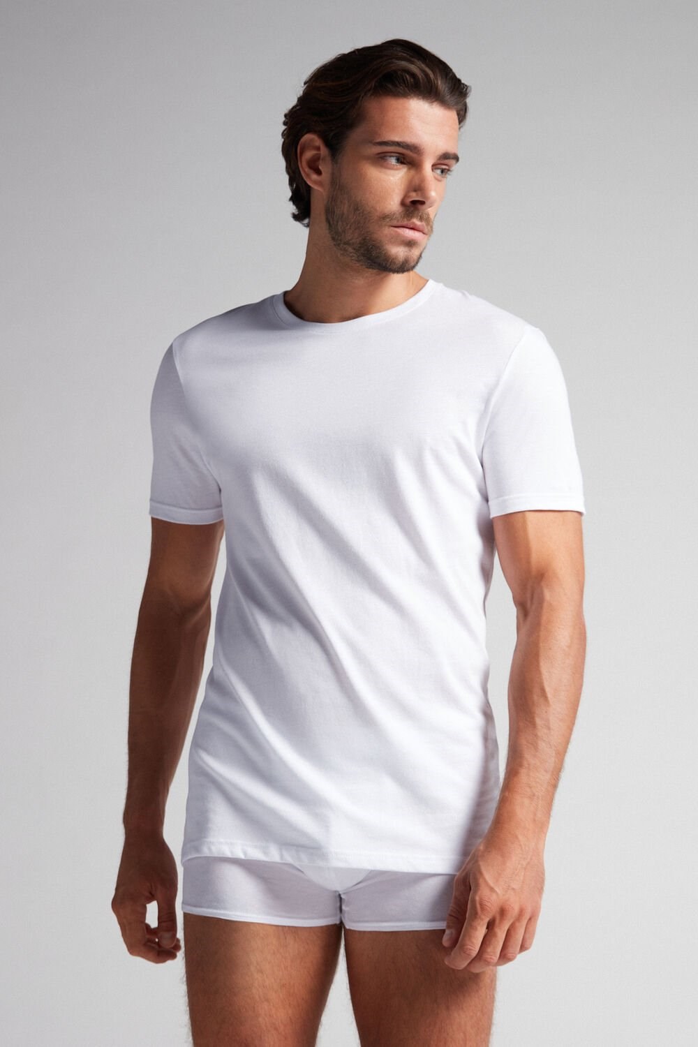 Intimissimi Kort Sleeve Crew Neck T Shirt in Supima® Katoenen Wit Wit | 39167TZCO