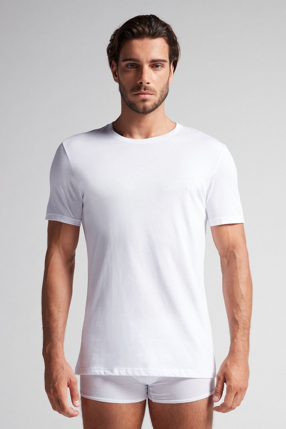 Intimissimi Kort Sleeve Crew Neck T Shirt in Supima® Katoenen Wit Wit | 39167TZCO