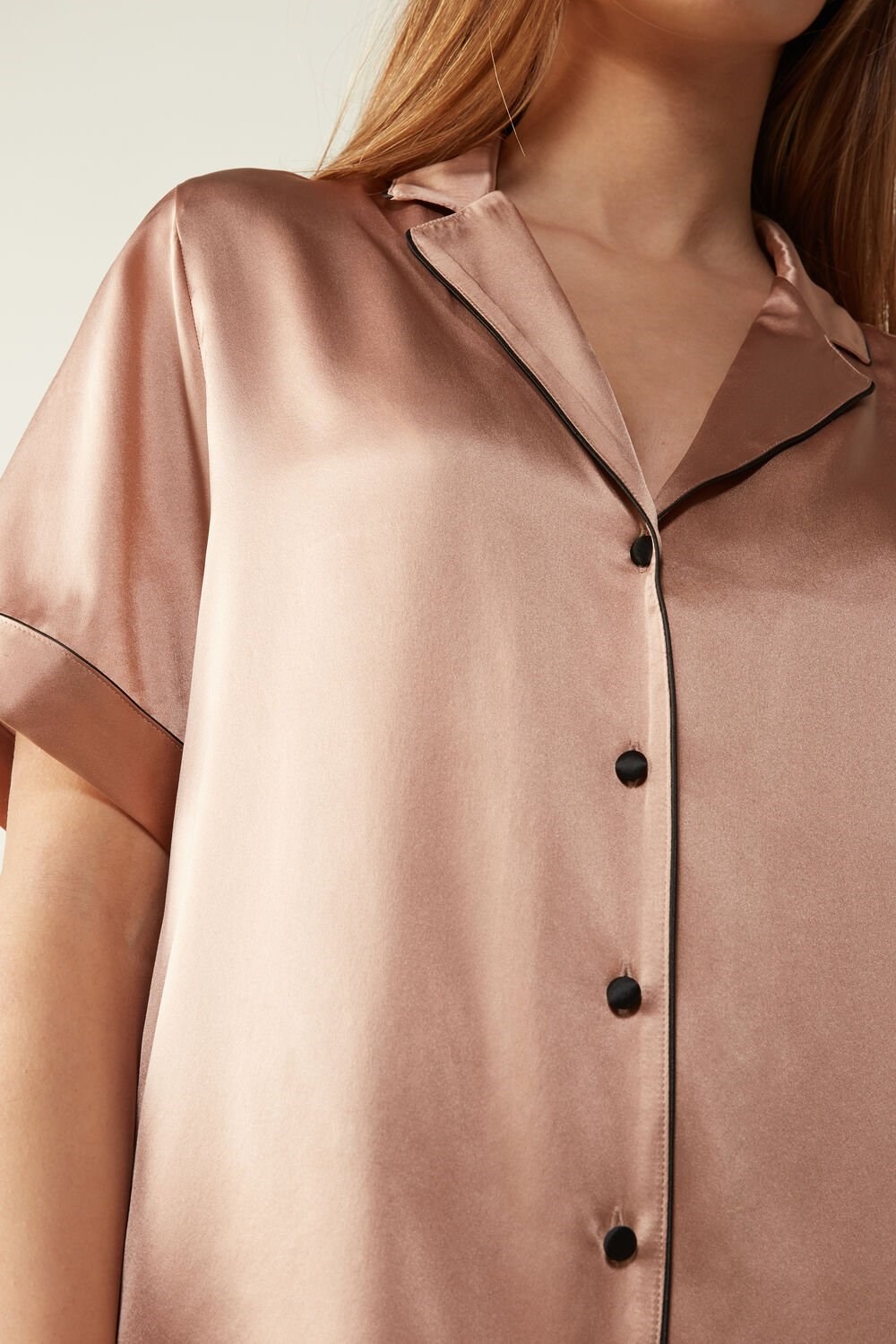 Intimissimi Kort Sleeve Silk Shirt with Contrast Trim Roze | 27946JEKG