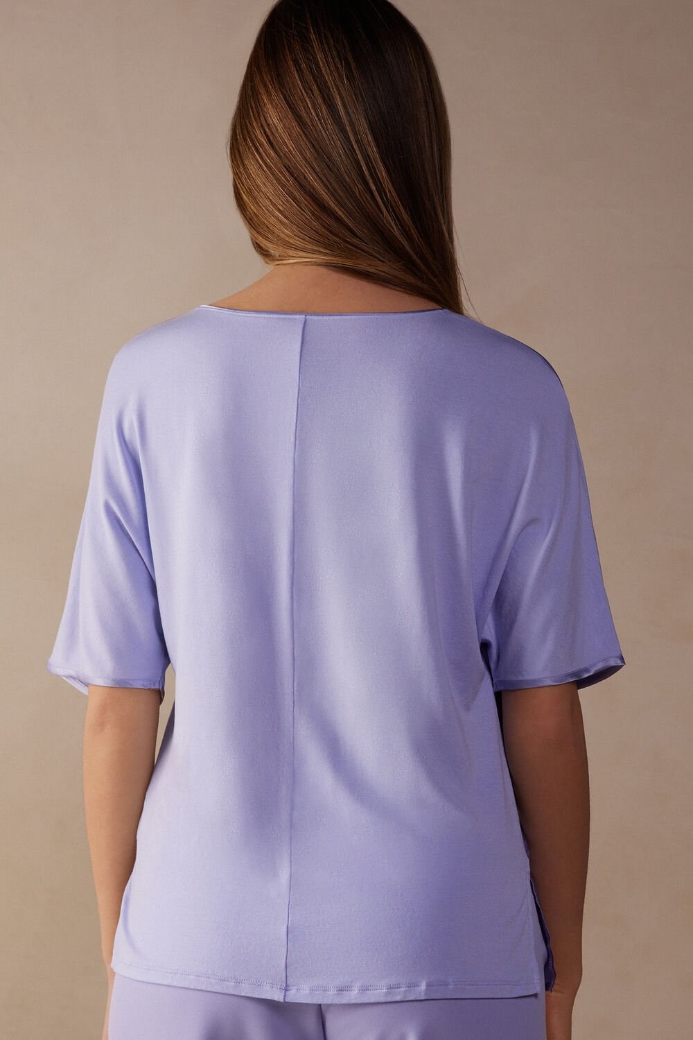 Intimissimi Kort Sleeve Silk and Modal Top Lavendel | 32816GKEN