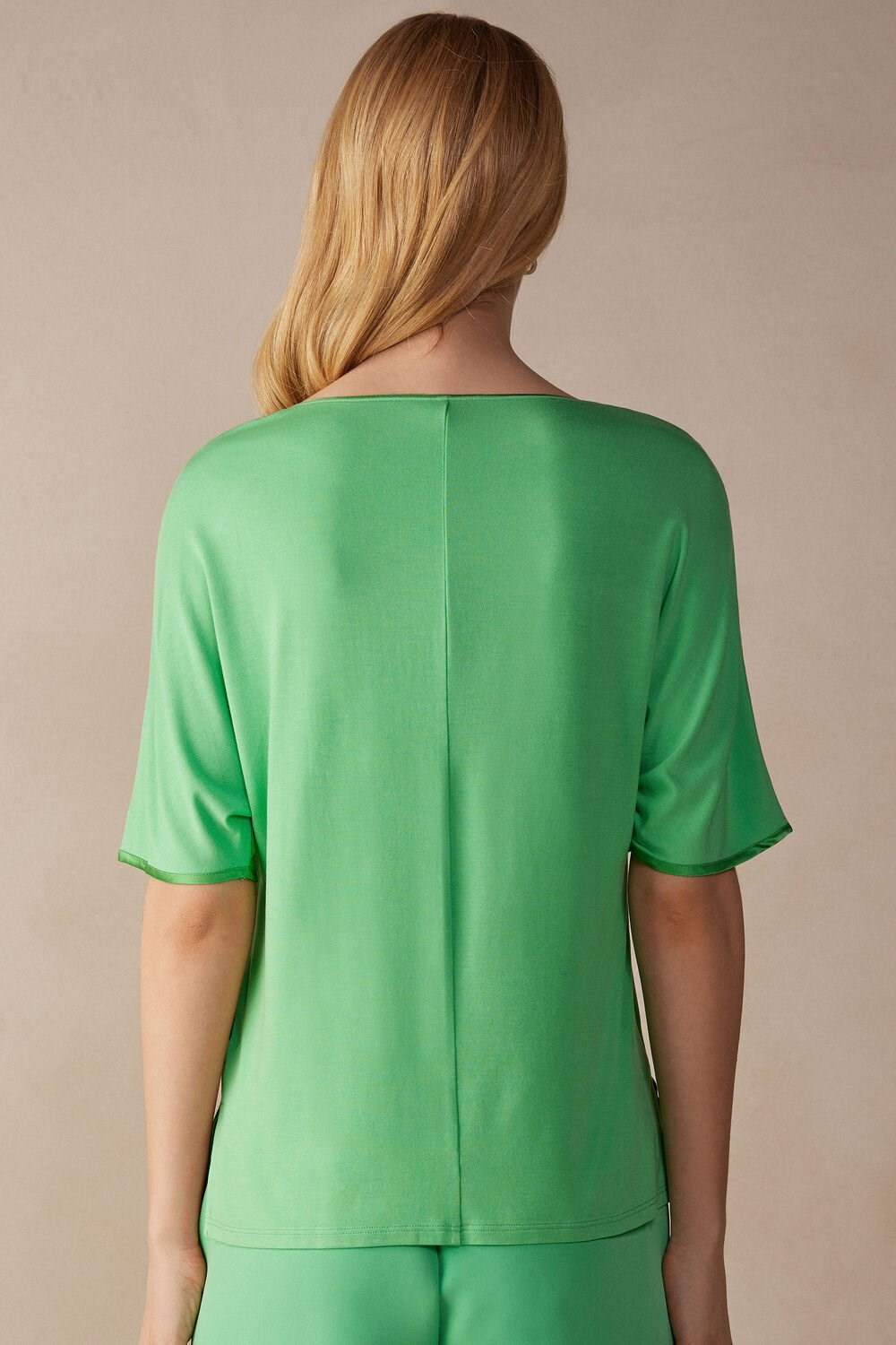 Intimissimi Kort Sleeve Silk and Modal Top Groen Mintgroen | 74658WDTO