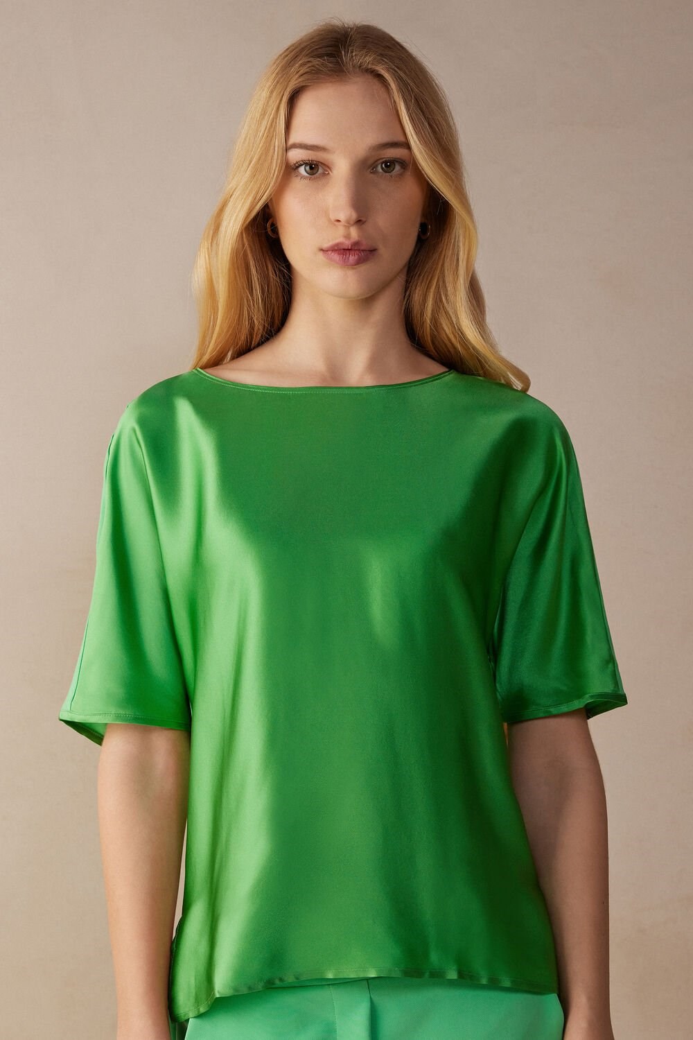 Intimissimi Kort Sleeve Silk and Modal Top Groen Mintgroen | 74658WDTO