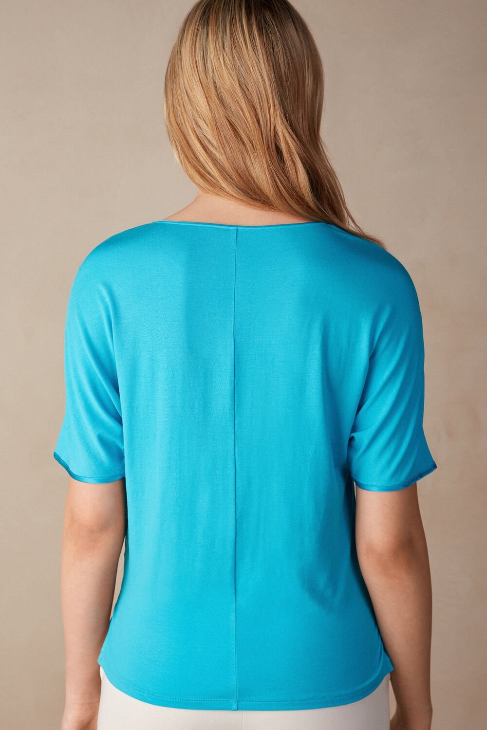 Intimissimi Kort Sleeve Silk and Modal Top Blauw Turquoise | 78409VBEG