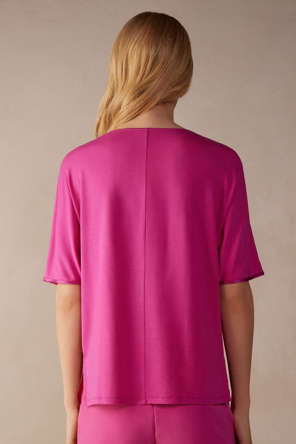 Intimissimi Kort Sleeve Silk and Modal Top Roze Roze | 84095XKAY