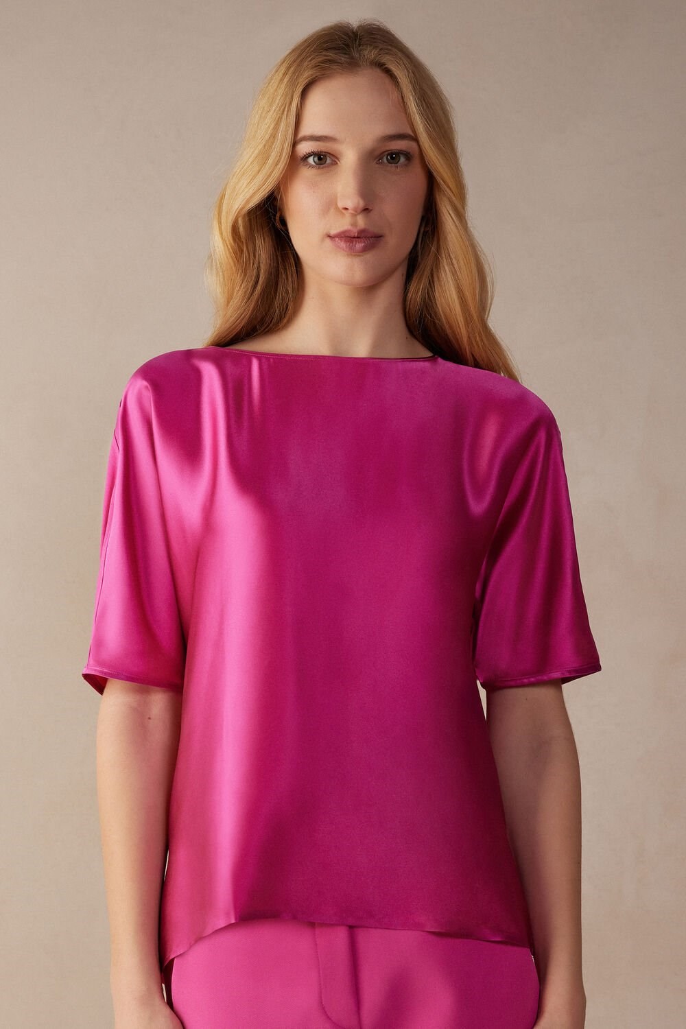 Intimissimi Kort Sleeve Silk and Modal Top Roze Roze | 84095XKAY