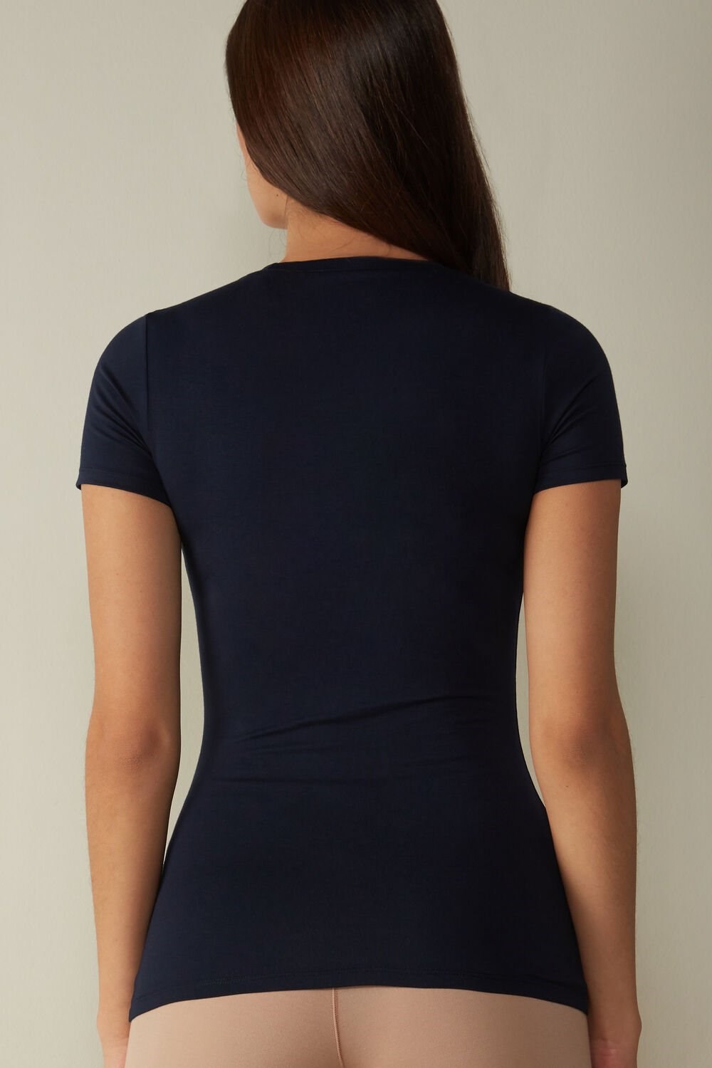 Intimissimi Kort-Sleeved Stretch Supima® Katoenen Top Blauw Blauw | 05423VQDN