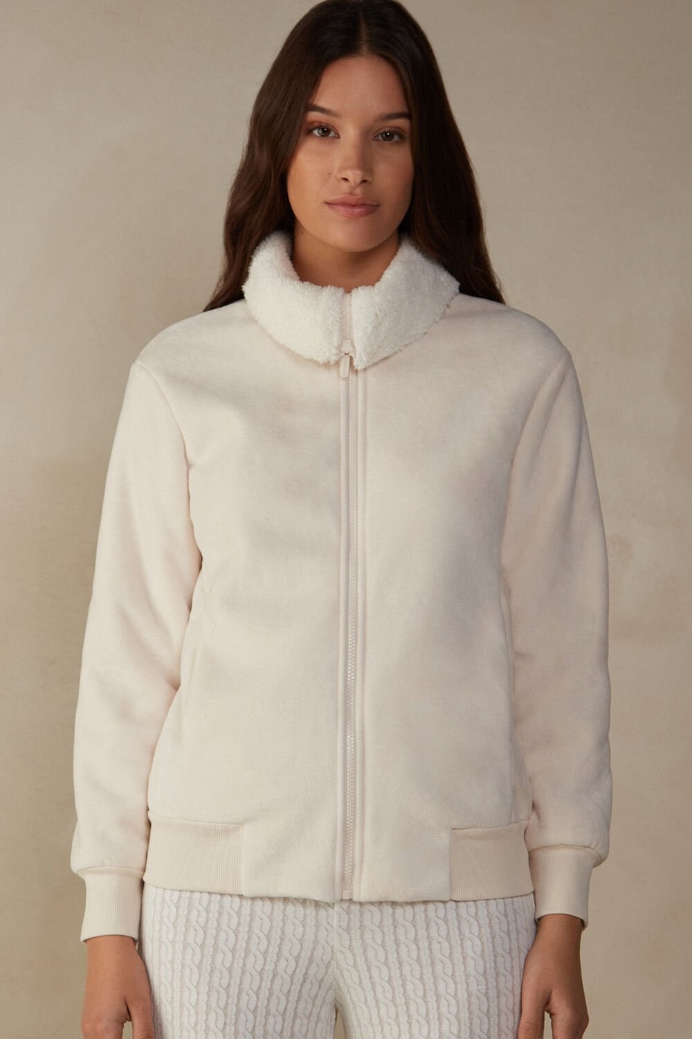 Intimissimi Lady from the Mountains Fleece Bomber Natural - 5105 - Bianco | 62350SKLV