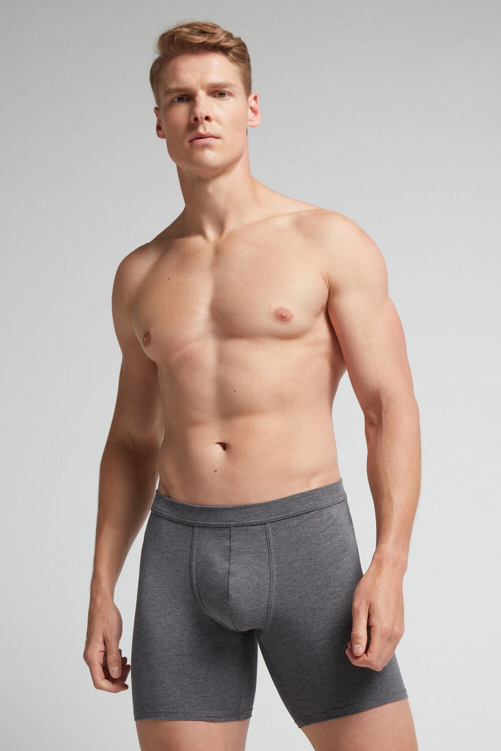 Intimissimi Long Boxers in Stretch Supima® Katoenen Donkergrijs Grijs | 20735HKSD