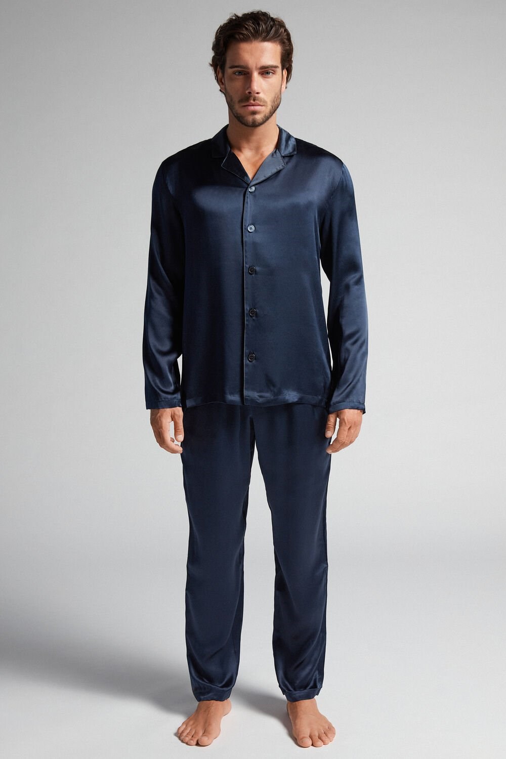 Intimissimi Long Silk Piped Pajamas Blauw Blauw | 20451JXWG